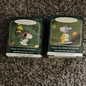 Hallmark Winter Fun with Snoopy Ornament Set - Green and White